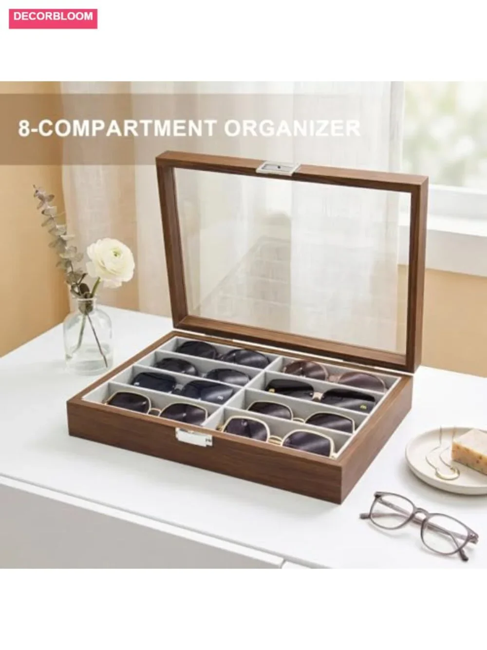 PU Leather Sunglass Organizer Eyewear Display Tray Case